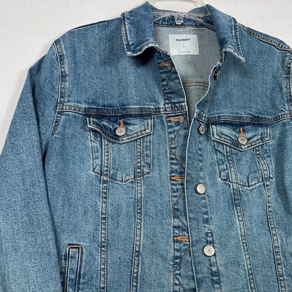 Old Navy Denim Jacket Womens LG Button‎ Front Pockets Blue Trucker Jean Jacket - Picture 8 of 14